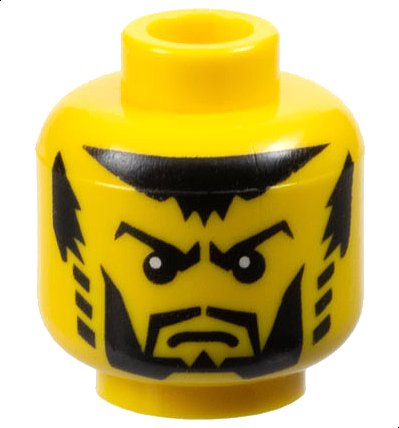 LEGO onderdeel Minifigure, Head Beard Black with Trimmed Chin, Full Cheeks, Striped Sideburns, Scowl Eyebrows, Pupils Pattern (Shadow Knight) (3626pb0217)