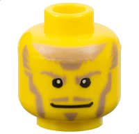 LEGO part Minifigure, Head Dark Tan Eyebrows, Moustache, Soul Patch, Sideburns, and Hair, Wide Grin Pattern 3626pb0218