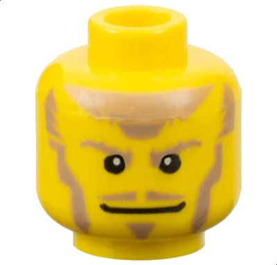 LEGO onderdeel Minifigure, Head Dark Tan Eyebrows, Moustache, Soul Patch, Sideburns, and Hair, Wide Grin Pattern (3626pb0218)