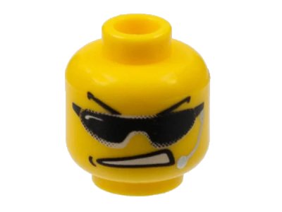 LEGO onderdeel Minifigure, Head Glasses with Sunglasses, Arched Eyebrows, Open Mouth, and Headset Pattern (3626pb0231)