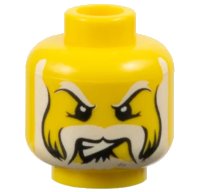 LEGO part Minifigure, Head Black and White Eyebrows, Moustache, and Full Beard, Lopsided Angry Bared Teeth Pattern 3626pb0239