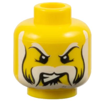 LEGO onderdeel Minifigure, Head Black and White Eyebrows, Moustache, and Full Beard, Lopsided Angry Bared Teeth Pattern (3626pb0239)