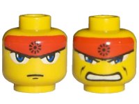 LEGO onderdeel Minifigure, Head Dual Sided Exo-Force Blue Eyes, Red Headband, Closed Mouth / Bared Teeth Pattern (Ryo) 3626pb0254