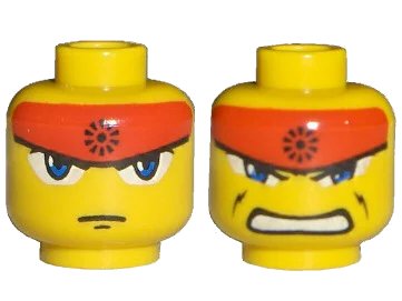 LEGO onderdeel Minifigure, Head Dual Sided Exo-Force Blue Eyes, Red Headband, Closed Mouth / Bared Teeth Pattern (Ryo) (3626pb0254)