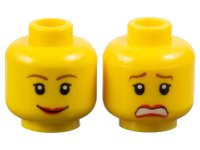 LEGO onderdeel Minifigure, Head Dual Sided Female Reddish Brown Thin Eyebrows, Black Single Eyelashes, Red Lips, Wide Grin / Scared Open Mouth with Teeth Pattern 3626pb0271