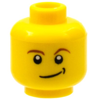 LEGO onderdeel Minifigure, Head Reddish Brown Eyebrows, White Pupils, Lopsided Smile with Black Dimple Pattern (3626pb0278)