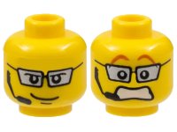 LEGO part Minifigure, Head Dual Sided Silver Glasses, Headset, Smile / Scared Pattern 3626pb0303