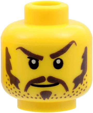 LEGO onderdeel Minifigure, Head Dark Brown Eyebrows, Moustache, Soul Patch, Sideburns and Beard Stubble, Stern Grin Pattern (3626pb0319)