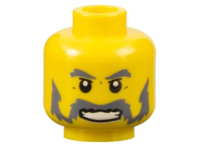 LEGO onderdeel Minifigure, Head Moustache Handlebar and Sideburns Dark Bluish Gray, White Pupils, Teeth Pattern (3626pb0326)