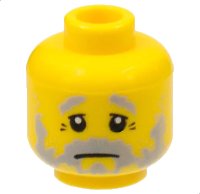 LEGO onderdeel Minifigure, Head Beard Scruffy Light Bluish Gray, Downturned Mouth and Eyebrows, Crow's Feet Wrinkles Pattern 3626pb0327