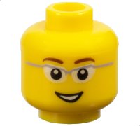 LEGO part Minifigure, Head Reddish Brown Eyebrows, Glasses with Light Bluish Gray Frame and White Lenses, Open Mouth Smile with Teeth Pattern 3626pb0331