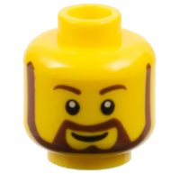 LEGO part Minifigure, Head Beard Reddish Brown Rounded with White Pupils and Grin Pattern 3626pb0332