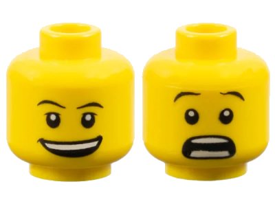 LEGO onderdeel Minifigure, Head Dual Sided Thin Black Eyebrows, Open Mouth Smile with Top Teeth / Surprised Pattern (3626pb0333)