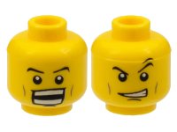 LEGO part Minifigure, Head Dual Sided Power Miner Thin Eyebrows, Cheek Lines, Determined / Open Mouth Grin with Teeth Pattern 3626pb0358