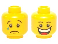 LEGO part Minifigure, Head Dual Sided Huge Grin, White Pupils, Eyebrows / Sad with Tear, Convex Eyebrows Pattern 3626pb0368