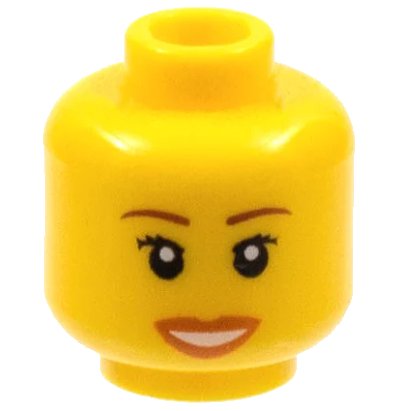 LEGO onderdeel Minifigure, Head Female Reddish Brown Eyebrows, Peach Lips Open Smile Pattern (3626pb0411)