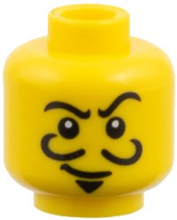 LEGO part Minifigure, Head Thin Crooked Eyebrows, Curly Moustache, Goatee, and White Pupils Pattern 3626pb0432