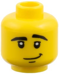 LEGO part Minifigure, Head Male Crooked Smile, Black Eyes with White Pupils, Black Eyebrows Pattern 3626pb0435