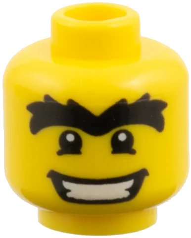 LEGO onderdeel Minifigure, Head Male Black Eyes with White Pupils, Bushy Unibrow, and Wide Smile with Teeth Pattern (3626pb0438)