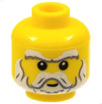 LEGO onderdeel Minifigure, Head Beard White, Sideburns, Moustache, Eyebrows and White Pupils Pattern 3626pb0450