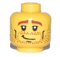 LEGO part Minifigure, Head Male Brown Stubble, Brown Eyebrows, Crooked Smile and Cheek Lines Pattern 3626pb0458