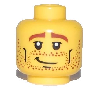 LEGO onderdeel Minifigure, Head Male Brown Stubble, Brown Eyebrows, Crooked Smile and Cheek Lines Pattern (3626pb0458)