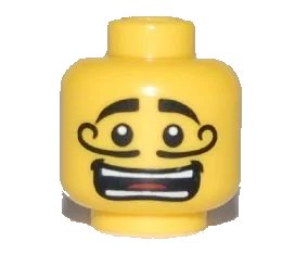LEGO onderdeel Minifigure, Head Moustache Curly Long, Open Mouth Grin, White Pupils Pattern (3626pb0461)