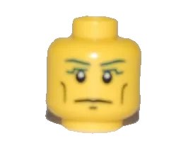 LEGO onderdeel Minifigure, Head Blue Eyebrows, Vertical Cheek Lines, Slight Frown, Chin Dimple and White Pupils Pattern (3626pb0463)