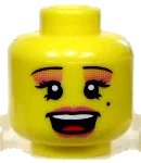 LEGO onderdeel Minifigure, Head Female Black Thin Eyebrows, Eyelashes, Dark Pink Eye Shadow and Lips, Beauty Mark, Open Mouth Smile with Top Teeth and Red Tongue Pattern (3626pb0464)