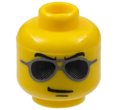 LEGO onderdeel Minifigure, Head Glasses with Black and Silver Sunglasses, Chin Dimple Pattern (3626pb0468)