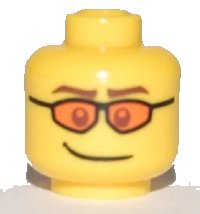 LEGO part Minifigure, Head Glasses with Orange Sunglasses, Brown Eyebrows and Crooked Smile Pattern 3626pb0469