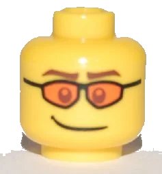 LEGO onderdeel Minifigure, Head Glasses with Orange Sunglasses, Brown Eyebrows and Crooked Smile Pattern (3626pb0469)