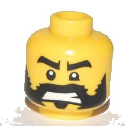 LEGO onderdeel Minifigure, Head Beard Black with Ragged Edges, Black Eyebrows, Bared Teeth Pattern (3626pb0470)