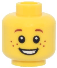 LEGO part Minifigure, Head Child with Reddish Brown Eyebrows and Freckles, Open Mouth Smile with Teeth Pattern 3626pb0471