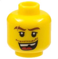 LEGO part Minifigure, Head Male Thick Brown Eyebrows with Scar, Open Mouth with Missing Tooth, White Pupils Pattern 3626pb0507