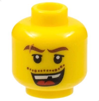 LEGO onderdeel Minifigure, Head Male Thick Brown Eyebrows with Scar, Open Mouth with Missing Tooth, White Pupils Pattern (3626pb0507)