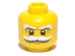 LEGO onderdeel Minifigure, Head Moustache and Eyebrows White and Dark Bluish Gray Bushy, White Pupils and Crow's Feet Pattern (3626pb0508)