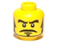 LEGO part Minifigure, Head Male Black Thick Eyebrows, Sideburns, Goatee, Moustache and White Pupils Pattern 3626pb0509