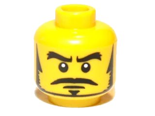LEGO onderdeel Minifigure, Head Male Black Thick Eyebrows, Sideburns, Goatee, Moustache and White Pupils Pattern (3626pb0509)
