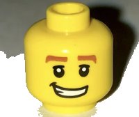 LEGO part Minifigure, Head Male Thick Reddish Brown Eyebrows, White Pupils and Lopsided Grin with Teeth Pattern 3626pb0510