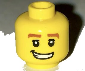 LEGO onderdeel Minifigure, Head Male Thick Reddish Brown Eyebrows, White Pupils and Lopsided Grin with Teeth Pattern (3626pb0510)