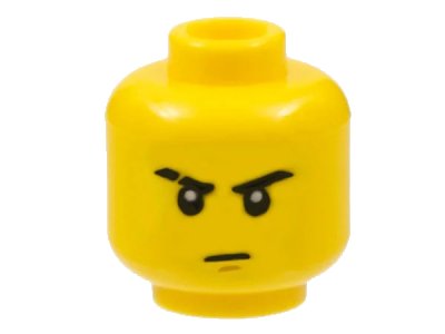LEGO onderdeel Minifigure, Head Black Eyebrows, Right Scarred, Medium Nougat Chin Dimple, Stern Pattern (3626pb0524)
