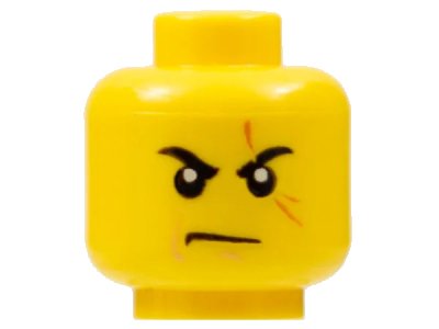 LEGO onderdeel Minifigure, Head Black Eyebrows, Dark Orange Scar Across Left Eye, Nougat Cheek Line and Chin Dimple, Scowl Pattern (3626pb0526)