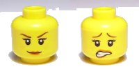 LEGO part Minifigure, Head Dual Sided Female Brown Eyebrows, Freckles, Scared / Smile Pattern 3626pb0529
