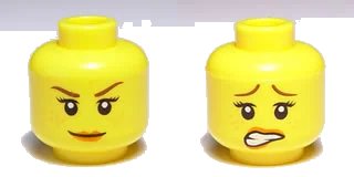LEGO onderdeel Minifigure, Head Dual Sided Female Brown Eyebrows, Freckles, Scared / Smile Pattern (3626pb0529)
