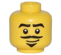 LEGO onderdeel Minifigure, Head Male Black Thick Eyebrows, Moustache, and Triangular Goatee, Grin with Dimple Pattern (3626pb0535)