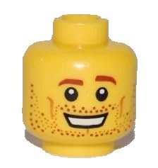 LEGO onderdeel Minifigure, Head Male Brown Eyebrows, Open Mouth Smile, Stubble, White Pupils Pattern (3626pb0538)