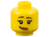 LEGO part Minifigure, Head Female Black Eyebrows Raised, Eyelashes, Medium Nougat Lips, Lopsided Grin with Dimple Pattern 3626pb0540