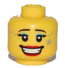 LEGO onderdeel Minifigure, Head Female with Thin Eyebrows, Eyelashes, Light Blue Eye Shadow, Open Mouth Smile Teeth, Red Lips, Gray Star Pattern (3626pb0544)