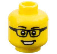LEGO onderdeel Minifigure, Head Black Eyebrows and Glasses, Open Mouth Smile with Teeth Pattern 3626pb0546